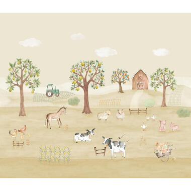 Sanders & Sanders fotobehangpapier - boerderij dieren - beige - 318 x 275 cm product