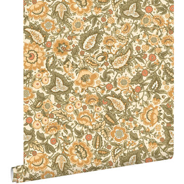 ESTAhome behangpapier - vintage bloemen - geel en groen - 50 x 900 cm product
