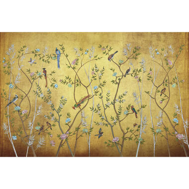 Sanders & Sanders fotobehangpapier - bloemen en vogels - geel - 424 x 280 cm product