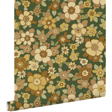 ESTAhome papier peint - fleurs rétro - vert foncé et jaune - 50 x 900 cm product