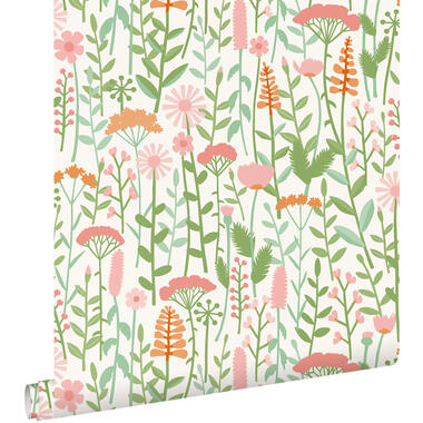 ESTAhome behangpapier - veldbloemen - groen en roze - 50 x 900 cm product