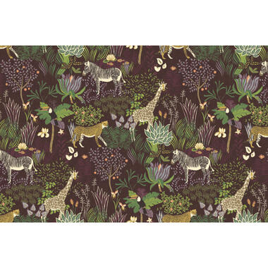 Sanders & Sanders fotobehangpapier - jungle dieren - groen en aubergine paars product