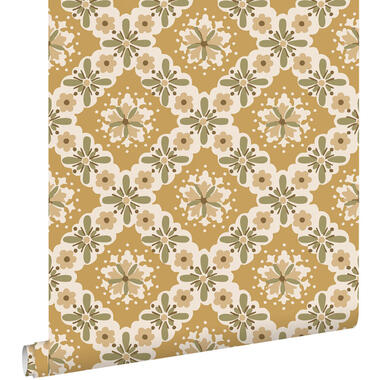ESTAhome behangpapier - vintage bloemen - okergeel en groen - 50 x 900 cm product