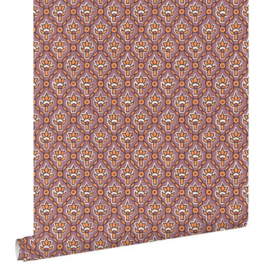 ESTAhome behangpapier - vintage bloemen - paars en oranje - 50 x 900 cm product
