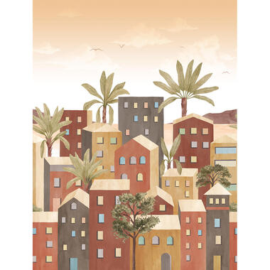 Sanders & Sanders fotobehangpapier - mediterrane huisjes - terracotta product