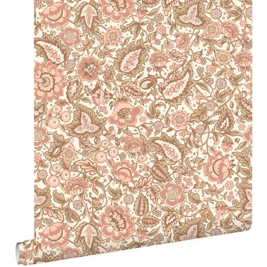 ESTAhome papier peint - fleurs vintage - marron et rose terracotta product