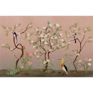 Sanders & Sanders fotobehangpapier - bloemen en vogels - roze en groen product
