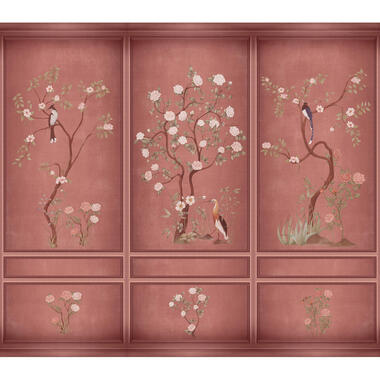 Sanders & Sanders fotobehangpapier - bloemen en vogels - roze - 318 x 280 cm product