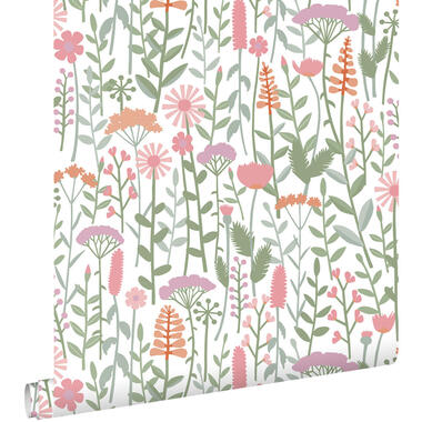 ESTAhome papier peint - fleurs des champs - vert, blanc et rose - 50 x 900 cm product