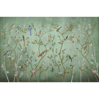 Sanders & Sanders fotobehangpapier - bloemen en vogels - groen - 424 x 280 cm product