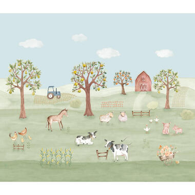 Sanders & Sanders fotobehangpapier - boerderij dieren - groen en blauw product