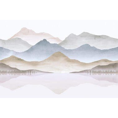 Sanders & Sanders fotobehangpapier - landschap met een meer - blauw en beige product