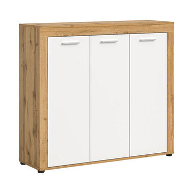 Hioshop Jam schoenenkast 3 deuren wit- eik decor product