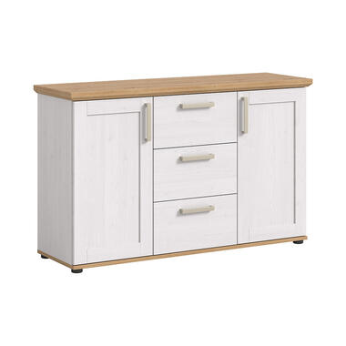 Hioshop Verona buffet 3 tiroirs- 2 portes blanc- chêne décor product