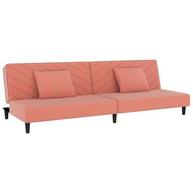 vidaXL - Slaapbank 2-zits - Roze - Fluweel - Met kussens product