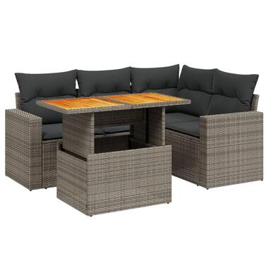 vidaXL - Loungeset - Grijs - Poly rattan - 5 stuks - Met kussens product