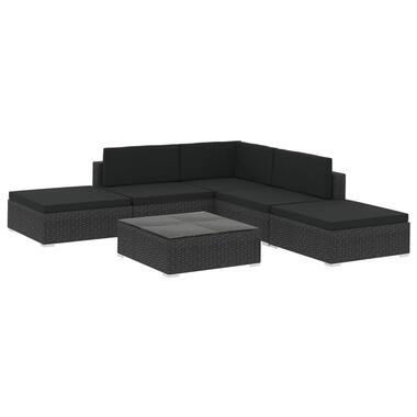 vidaXL - Loungeset - Zwart - Poly rattan - 6 stuks - Met kussens product