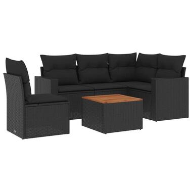 vidaXL - Loungeset - Zwart - Poly rattan - 6 stuks - Met kussens product