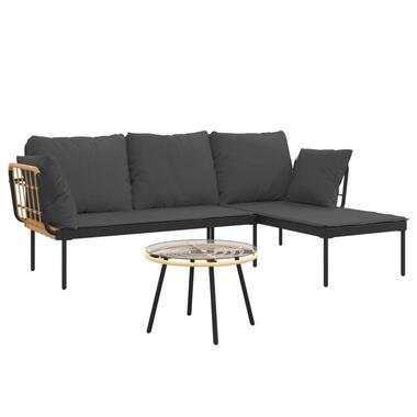 vidaXL - Loungeset - Donkergrijs - Poly rattan - 3 stuks - Met kussens product