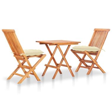 vidaXL - ensemble de bistro - Crème - Teck - 3 pcs - Avec coussins product