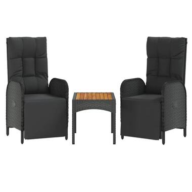 vidaXL - Tuinstoelen verstelbaar met tafel - Zwart - Poly rattan - 3 stuks product