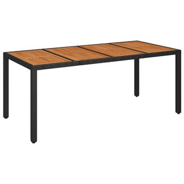 vidaXL - Tuintafel Met Houten Blad - Zwart - Poly rattan - 190 x 90 x 75 cm product