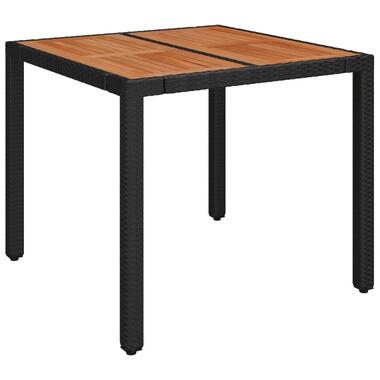 vidaXL - Tuintafel Met Houten Blad - Zwart - Poly rattan - 90 x 90 x 75 cm product