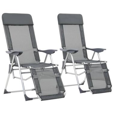 vidaXL - Loungestoel met voetensteun - Grijs - Stof - 2 stuks - Inklapbaar product