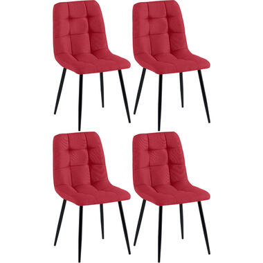 CLP Lot de 4 chaise salle à manger Antibes Noir Cadre - Tissu - Rouge product