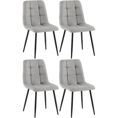 CLP Set van 4 Eetkamerstoel Antibes zwart Frame - Stof - licht grijs product