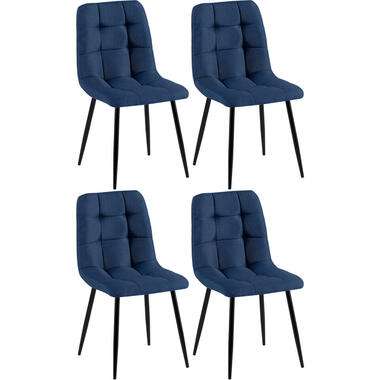 CLP Set van 4 Eetkamerstoel Antibes zwart Frame - Stof - blauw product