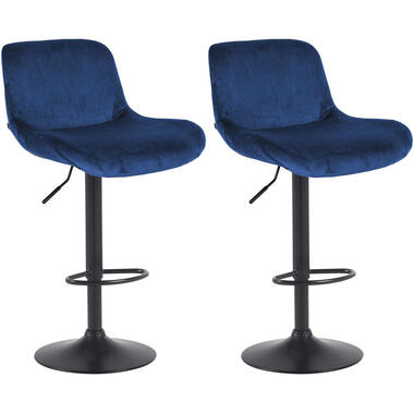CLP Lot de 2 Tabouret de bar Solon Noir mat Cadre - Velours - Bleu product