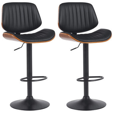 CLP Lot de 2 Tabouret de bar Clawson Noir Cadre - Similicuir - Noyer / Noir product
