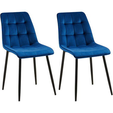 CLP Lot de 2 chaise salle à manger Gifford Noir mat Cadre Velours Bleu foncé product