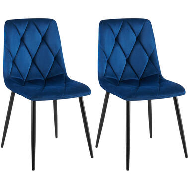 CLP Lot de 2 chaise salle à manger Clairton Noir Cadre - Velours - Bleu foncé product