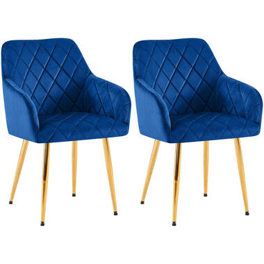CLP Lot de 2 chaise salle à manger Monett Or Cadre - Velours - Bleu foncé product