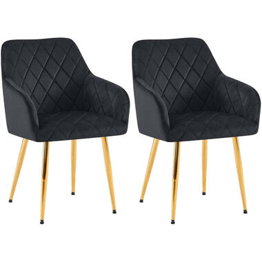 CLP Lot de 2 chaise salle à manger Monett Or Cadre - Velours - Noir product