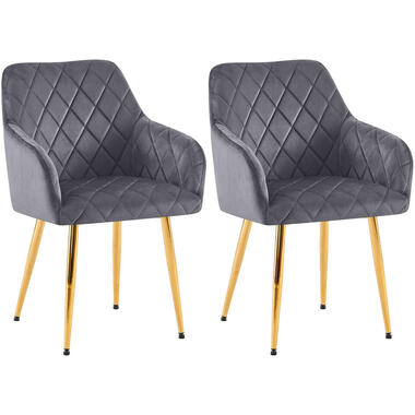 CLP Lot de 2 chaise salle à manger Monett Or Cadre - Velours - Gris foncé product