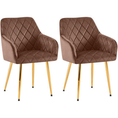 CLP Lot de 2 chaise salle à manger Monett Or Cadre - Velours - Marron product