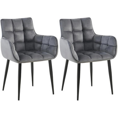 CLP Set van 2 Eetkamerstoel Tirana zwart Frame - Fluweel - donkergrijs product