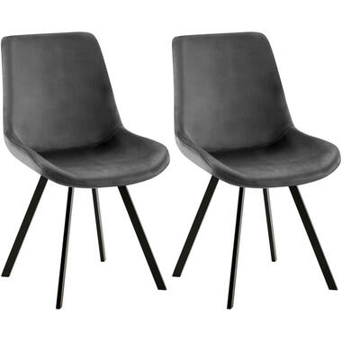 CLP Lot de 2 chaise salle à manger Lewes Noir Cadre - Velours - Gris foncé product