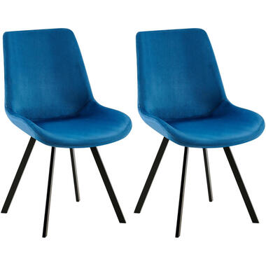 CLP Lot de 2 chaise salle à manger Lewes Noir Cadre - Velours - Bleu foncé product