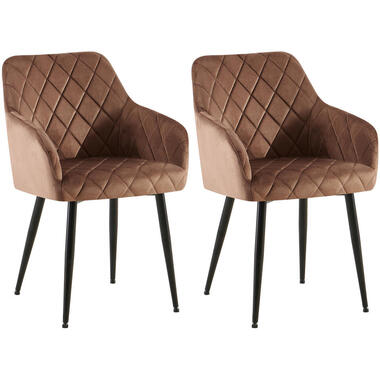 CLP Lot de 2 chaise salle à manger Monett Noir Cadre - Velours - Marron product