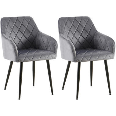 CLP Lot de 2 chaise salle à manger Monett Noir Cadre - Velours - Gris foncé product