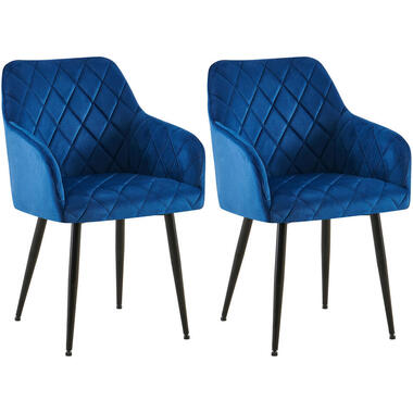 CLP Lot de 2 chaise salle à manger Monett Noir Cadre - Velours - Bleu foncé product
