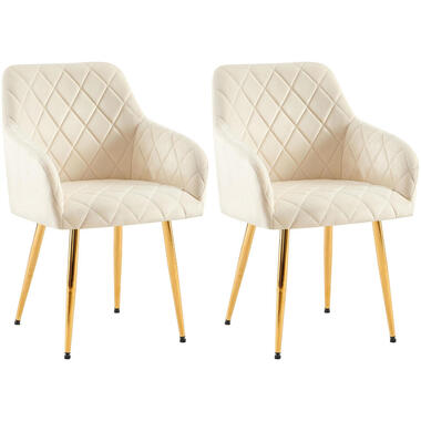 CLP Set van 2 Eetkamerstoel Monett goud Frame - Fluweel - creme product