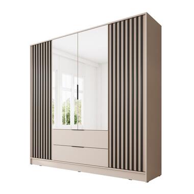 Meubella Armoire Nairobi - Beige - Noir - 206 cm - Avec miroir product