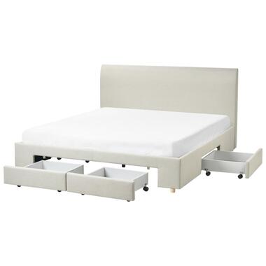 SOUTRIN - Tweepersoonsbed met opbergruimte - Beige - 180 x 200 cm - Stof product