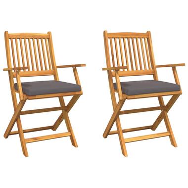 vidaXL - Tuinstoelen met grijs kussens - Inklapbaar - Massief acacia - 2 stuks product