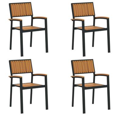 vidaXL - Tuinstoelen - Stapelbaar - zwart - Massief acacia en metaal - 4 stuks product